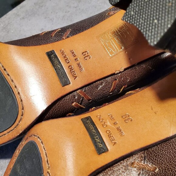 Dolce & Gabbana Vintage Y2K 90s Quiet Luxury Brown Leather Square Toe Heels 39 - Picture 12 of 16